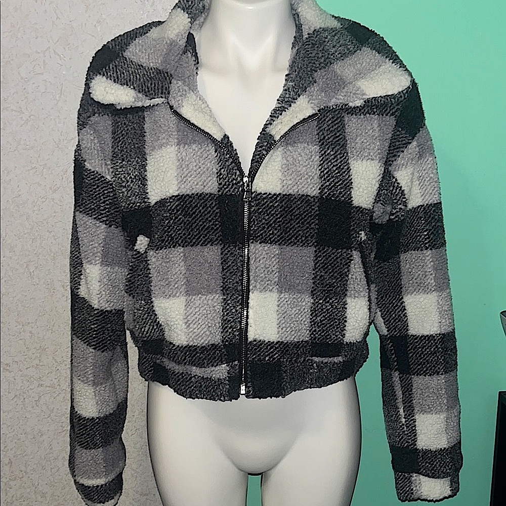 black and white checkered sherpa teddy tiger mist jacket